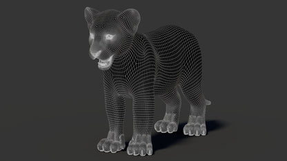 Lion Cub 3D Model Wireframe View 1