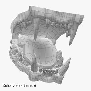 Lion Mouth 3D Model Wireframe View, Subdivision Level 0 Thumbnail