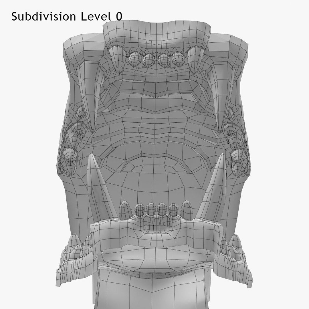Lion Mouth 3D Model Wireframe View, Subdivision Level 0
