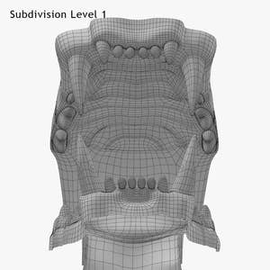 Lion Mouth 3D Model Wireframe View, Subdivision Level 1 Thumbnail
