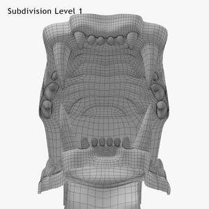 Lion Mouth 3D Model Wireframe View, Subdivision Level 1 Thumbnail