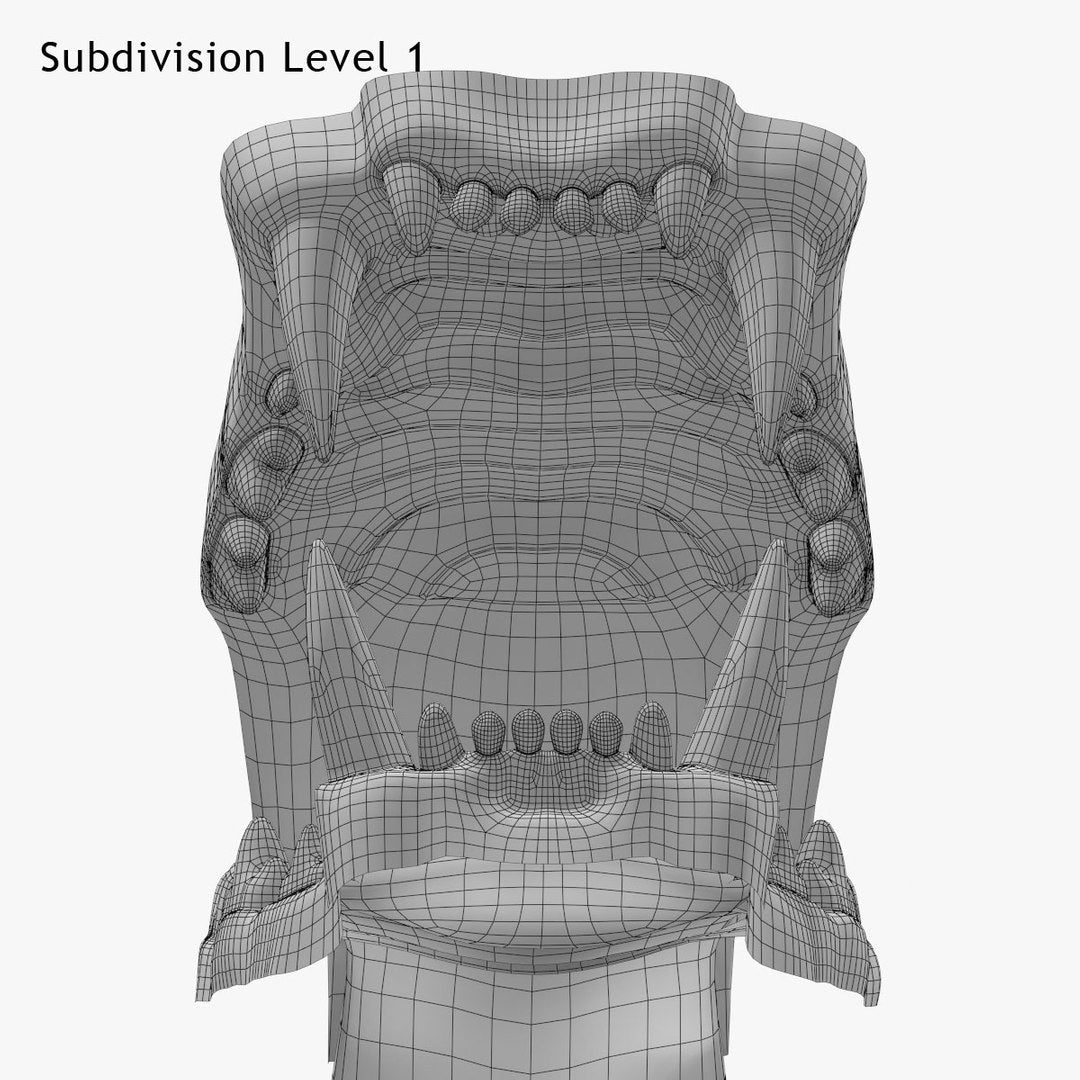 Lion Mouth 3D Model Wireframe View, Subdivision Level 1