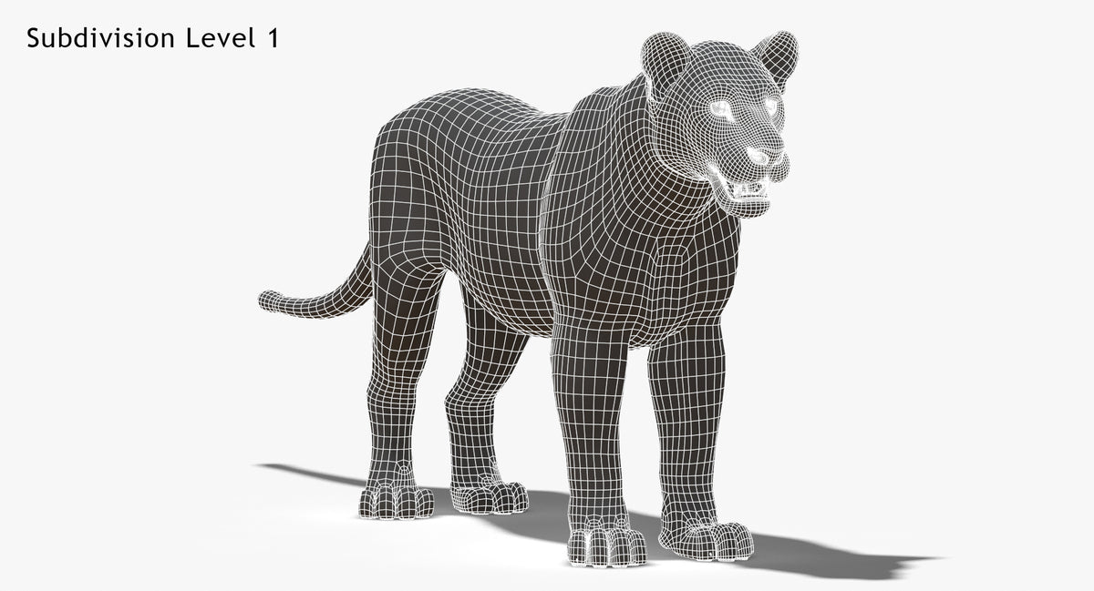 Lioness 3D Model Wireframe View, Subdivision Level 1