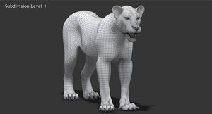 Realistic Lioness 3D Model Wireframe View 1 Thumbnail
