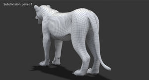 Realistic Lioness 3D Model Wireframe View 1 Thumbnail
