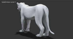 Realistic Lioness 3D Model Wireframe View Subdivision 1 back view Thumbnail