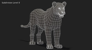 Lioness 3D Model Wireframe View - Subdivision Level 0 Thumbnail