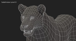 Lioness 3D Model Wireframe View - Subdivision Level 0 Thumbnail