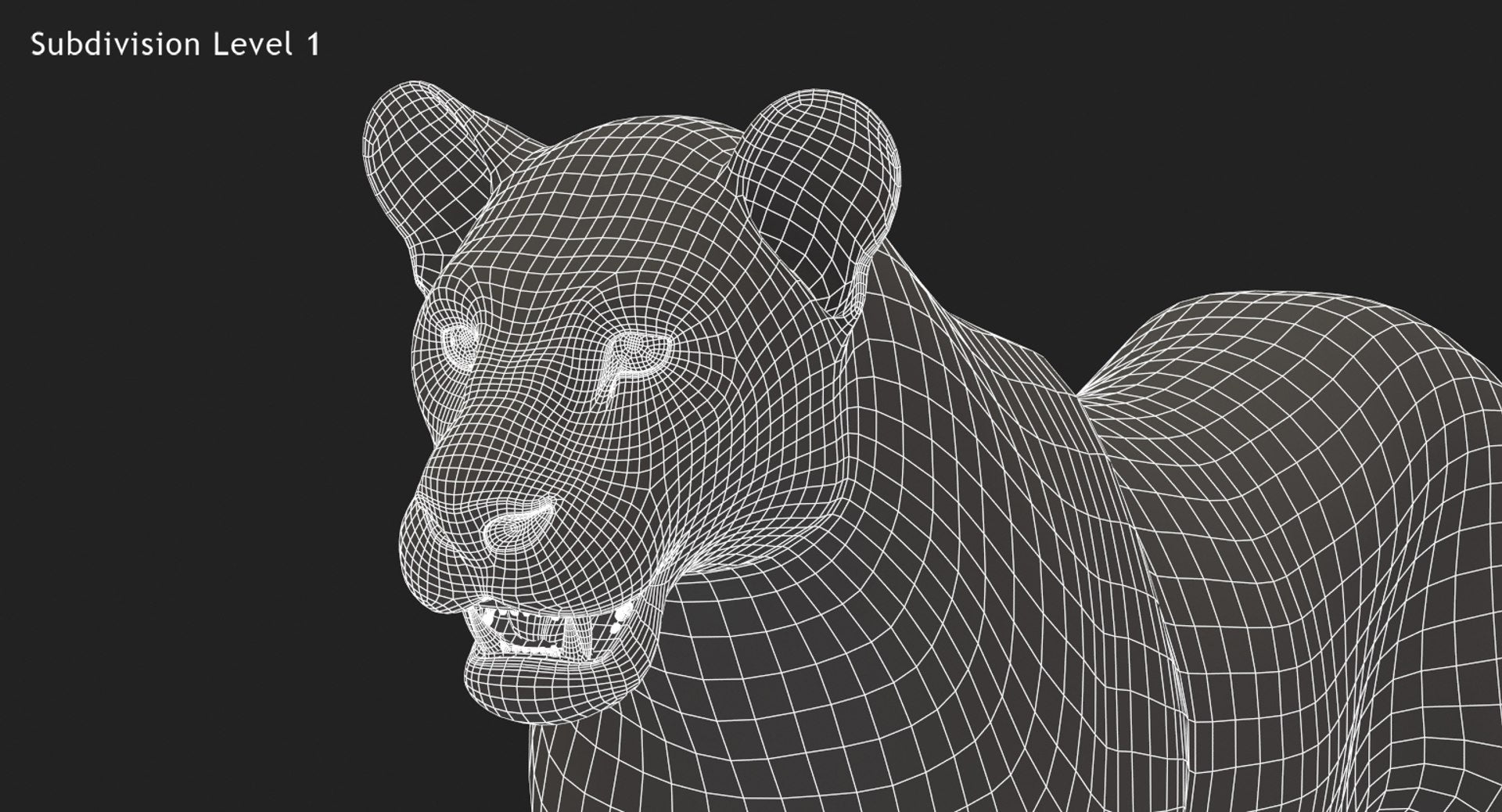 Lioness 3D Model Wireframe View - Subdivision Level 1