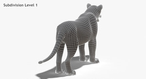 White Lioness 3D Model Wireframe View - Subdivision Level 1 Thumbnail