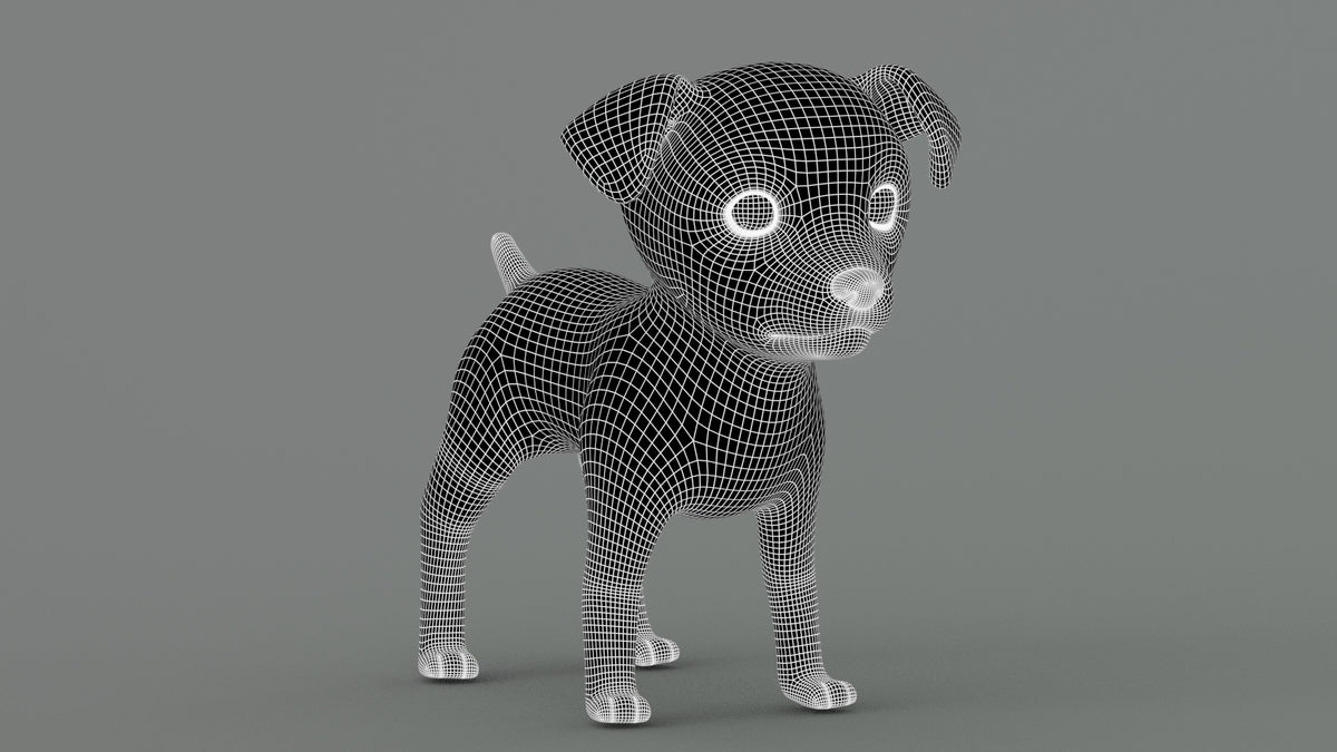 Maltipoo Dog 3D Model Wireframe View Subdivision Level 1