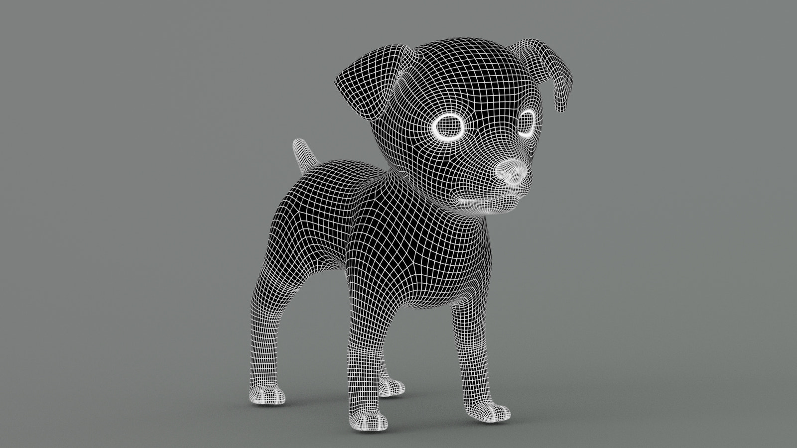 Maltipoo Dog 3D Model Wireframe View Subdivision Level 1