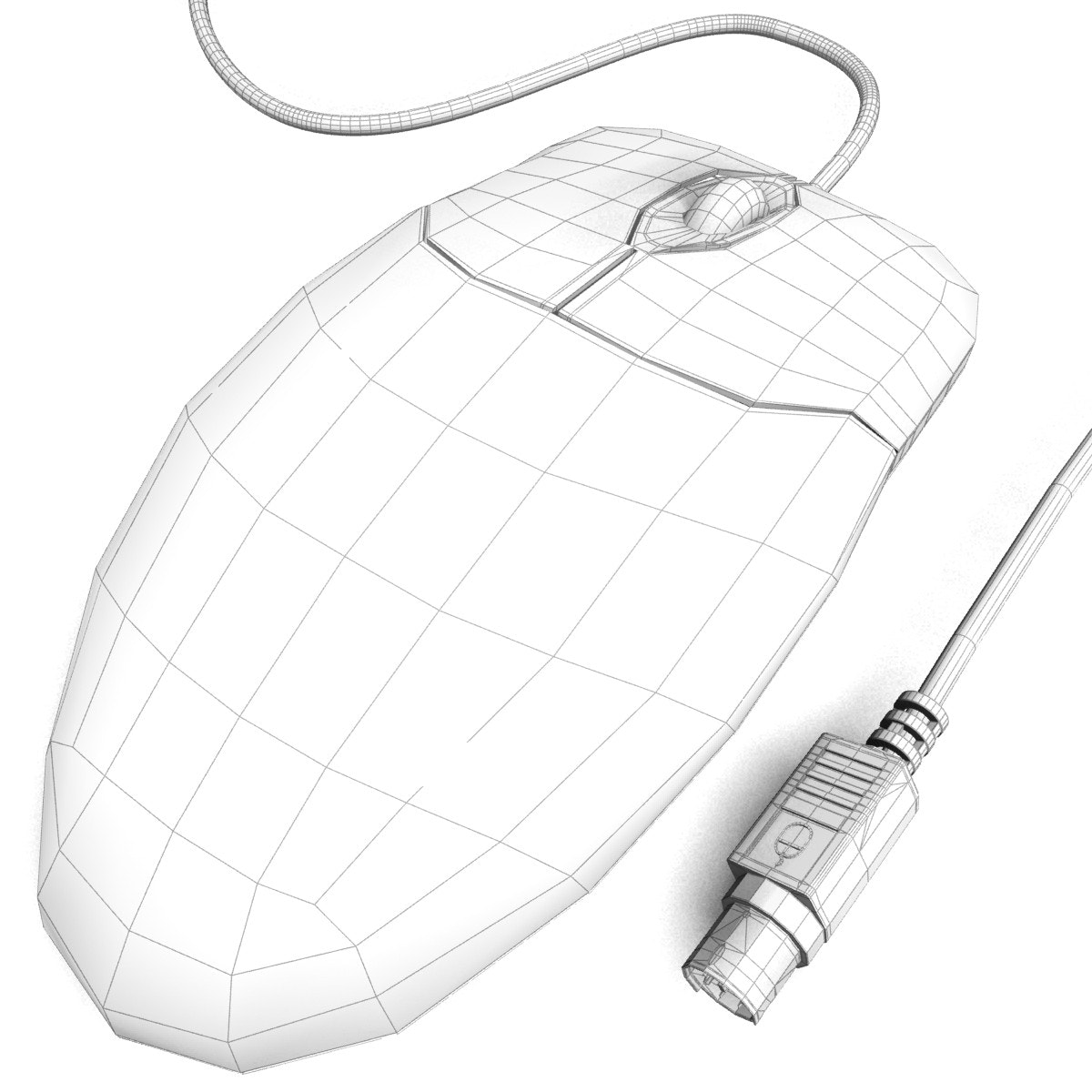 Wireframe design of a computer mouse with USB connector on a white background