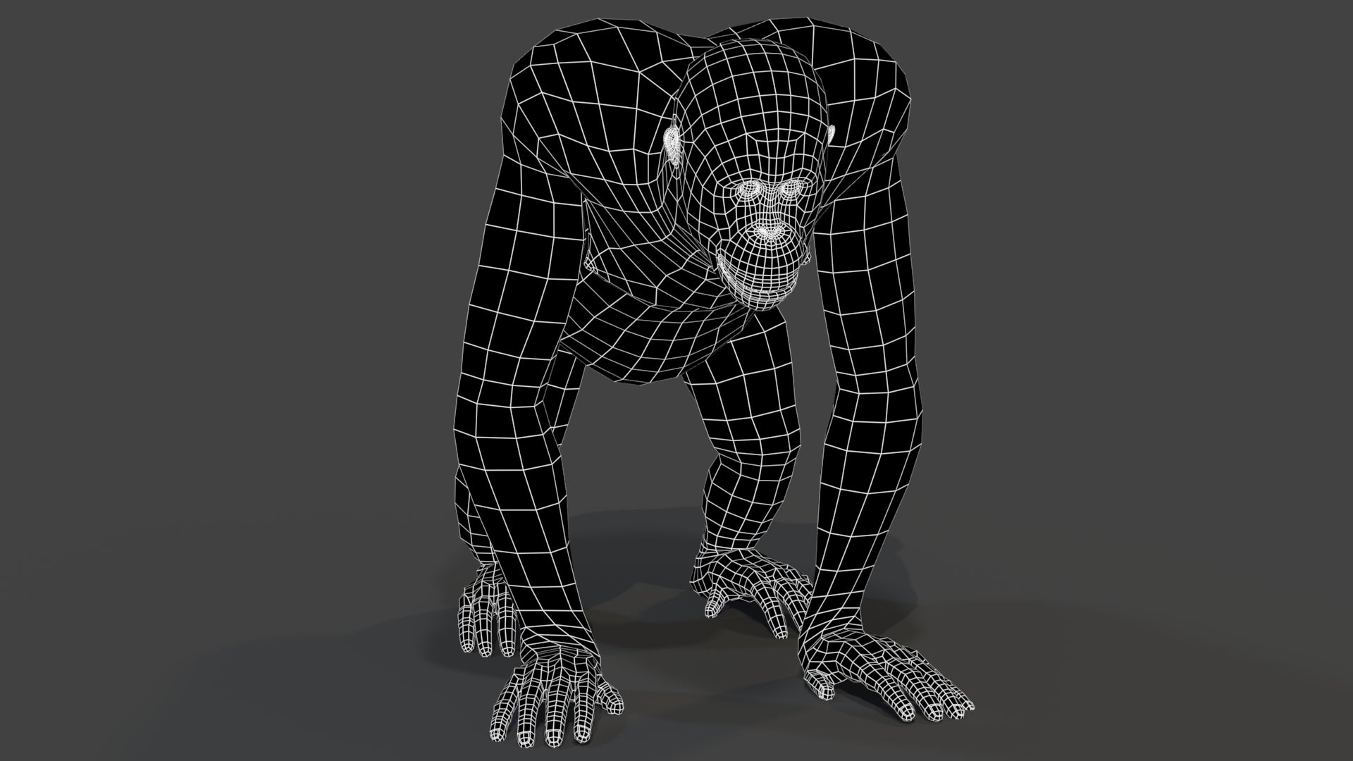 Realistic Orangutan 3D Model: Wireframe View - Subdivision Level 0
