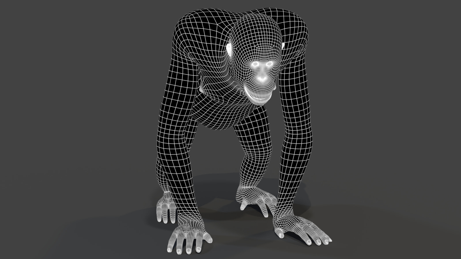 Realistic Orangutan 3D Model: Wireframe View - Subdivision Level 1