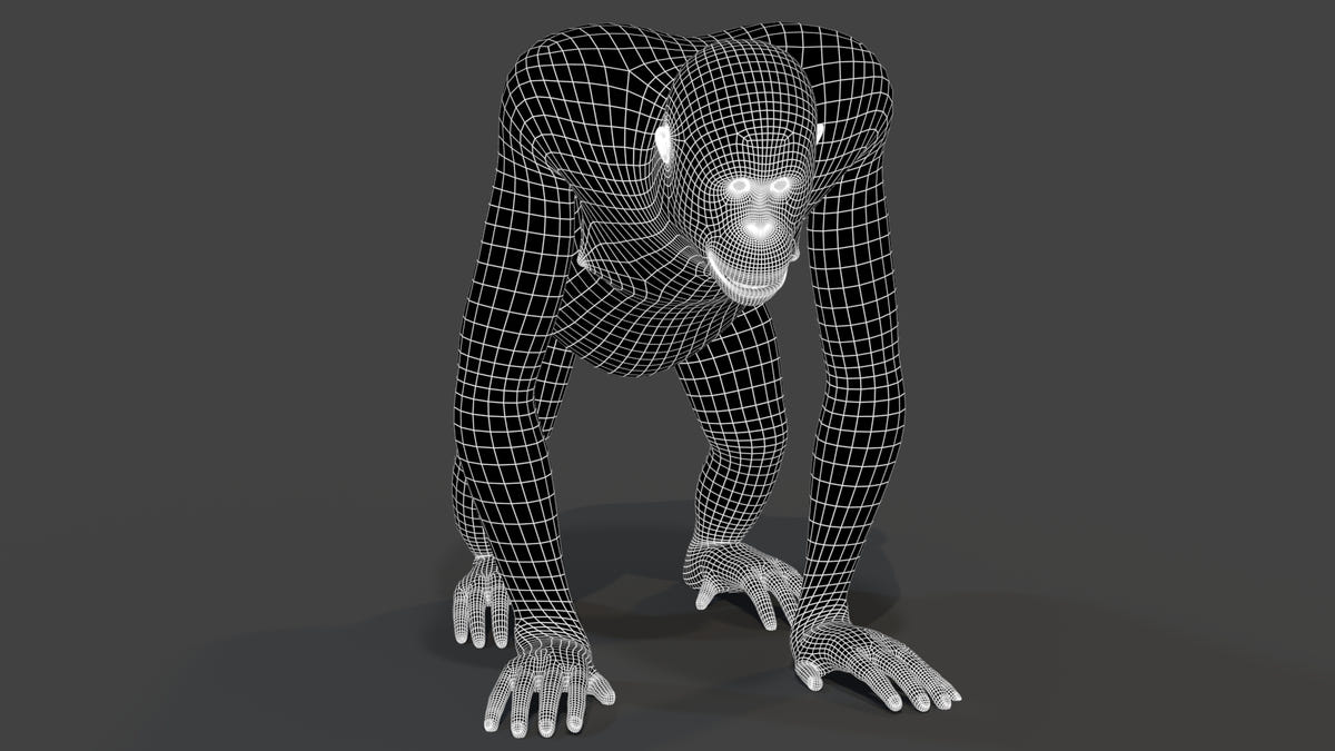 orangutan 3d model wireframe view level 1
