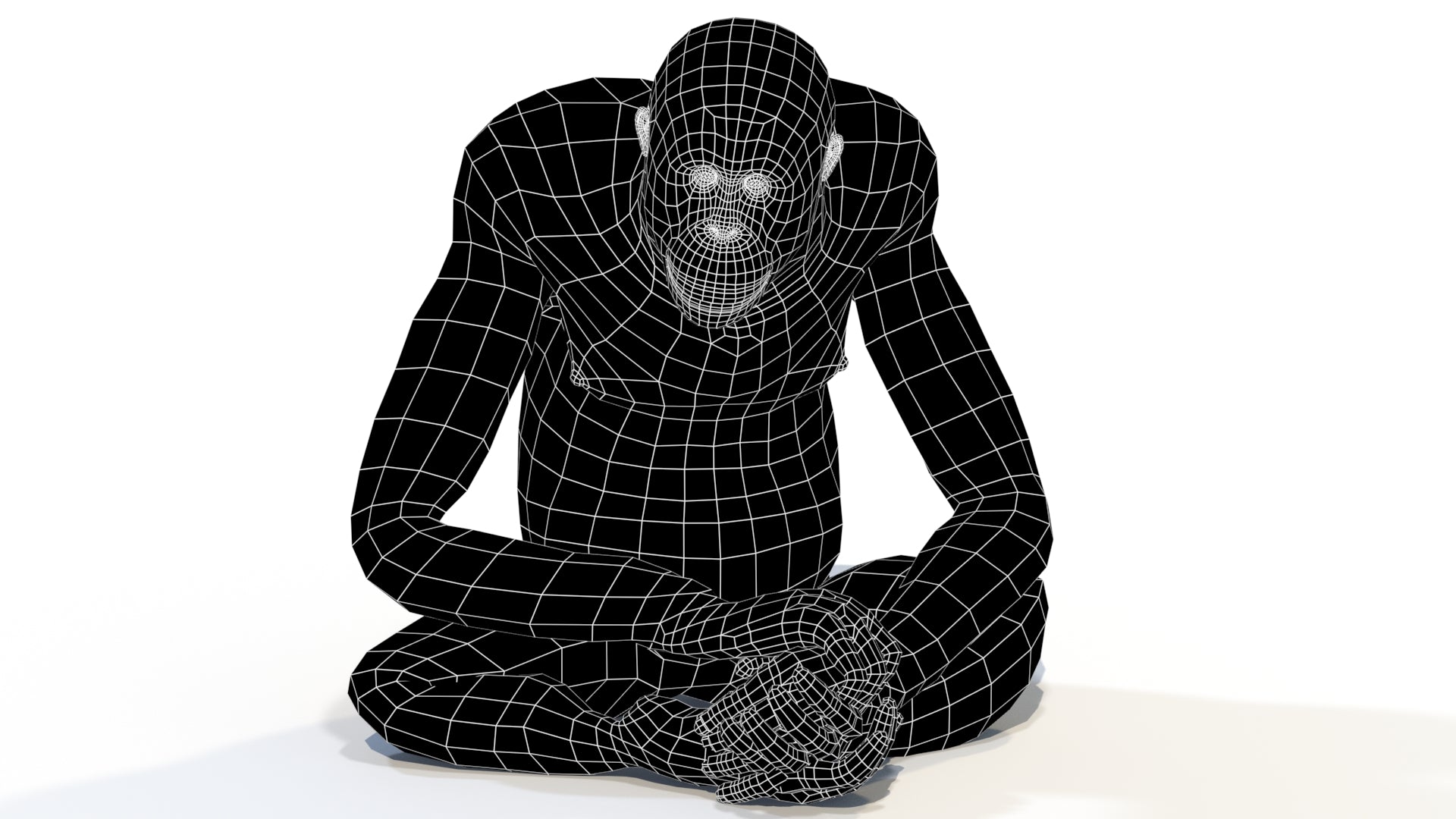 Female Orangutan 3D Model Wireframe View - Subdivision Level 0