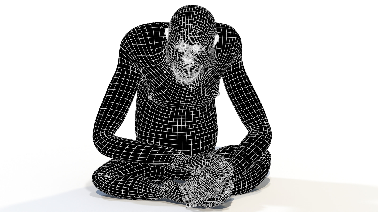 Female Orangutan 3D Model Wireframe View - Subdivision Level 1