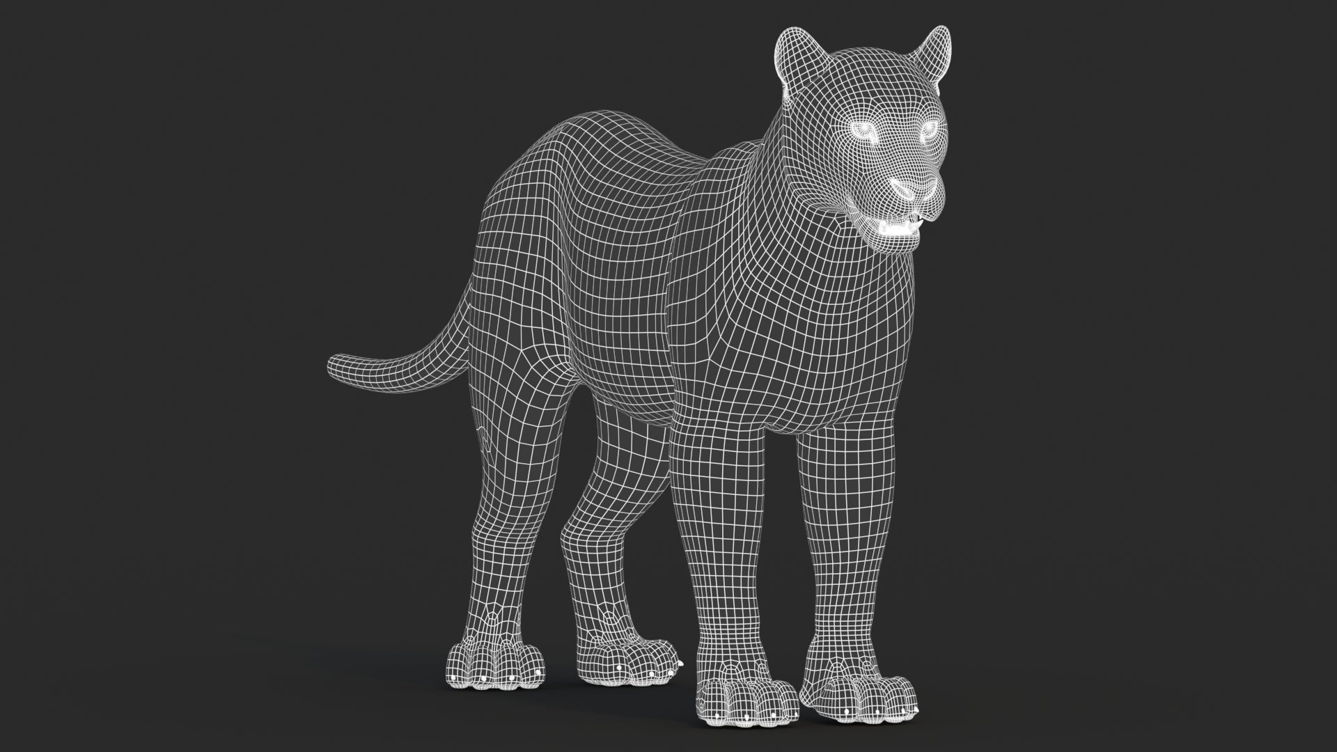 Black Panther 3D Model with Fur Wireframe 1