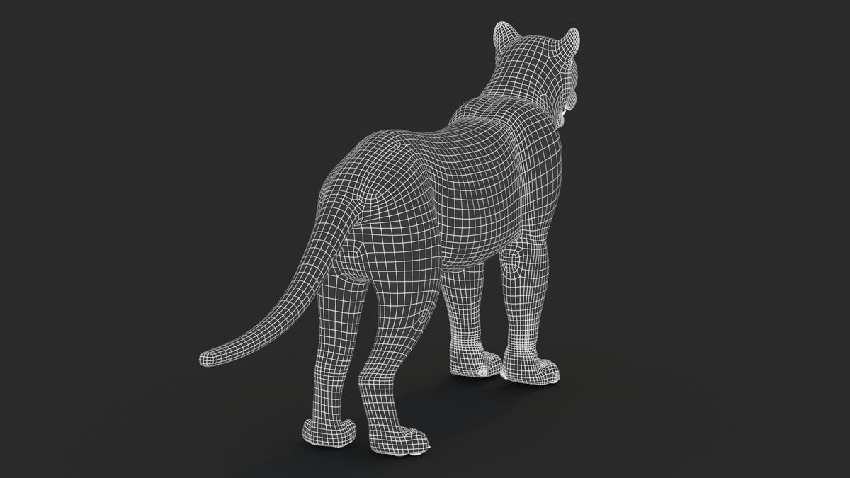 Black Panther 3D Model Body Wireframe Back View Subdivision 1