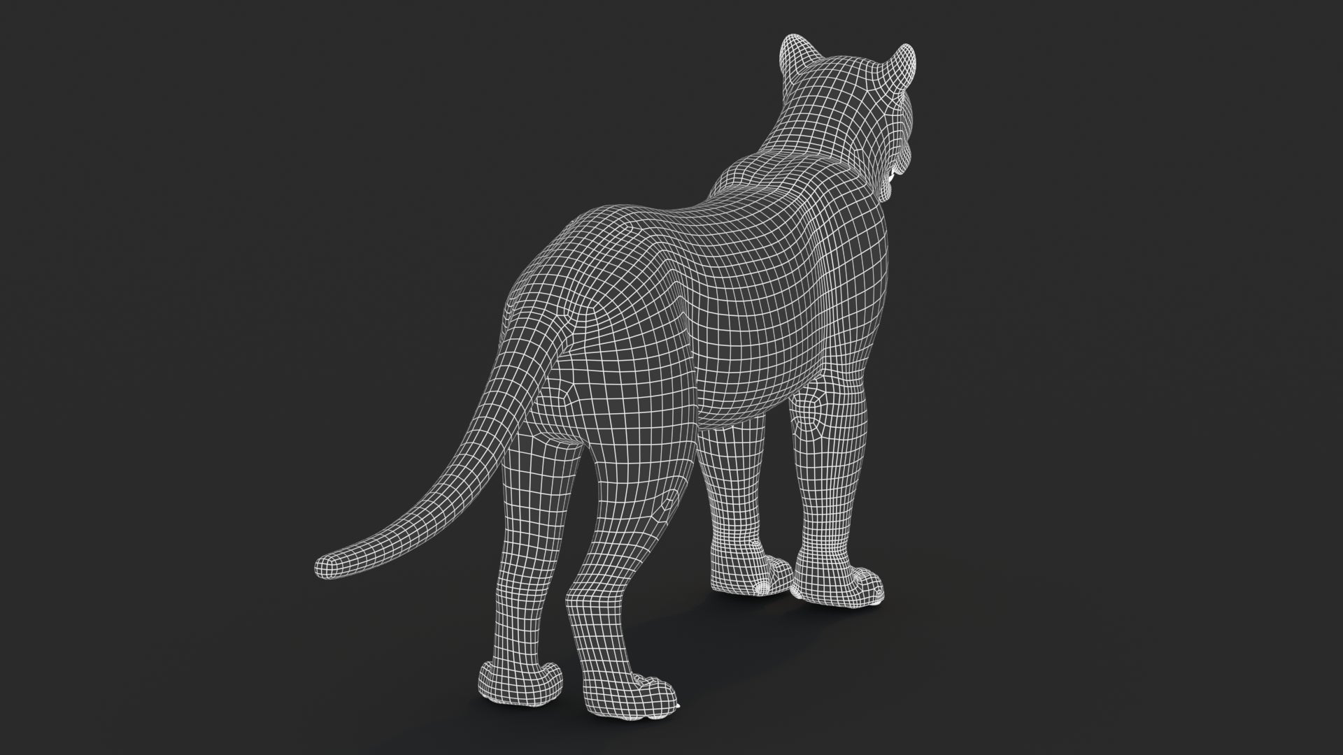 Black Panther 3D Model Body Wireframe Back View Subdivision 1