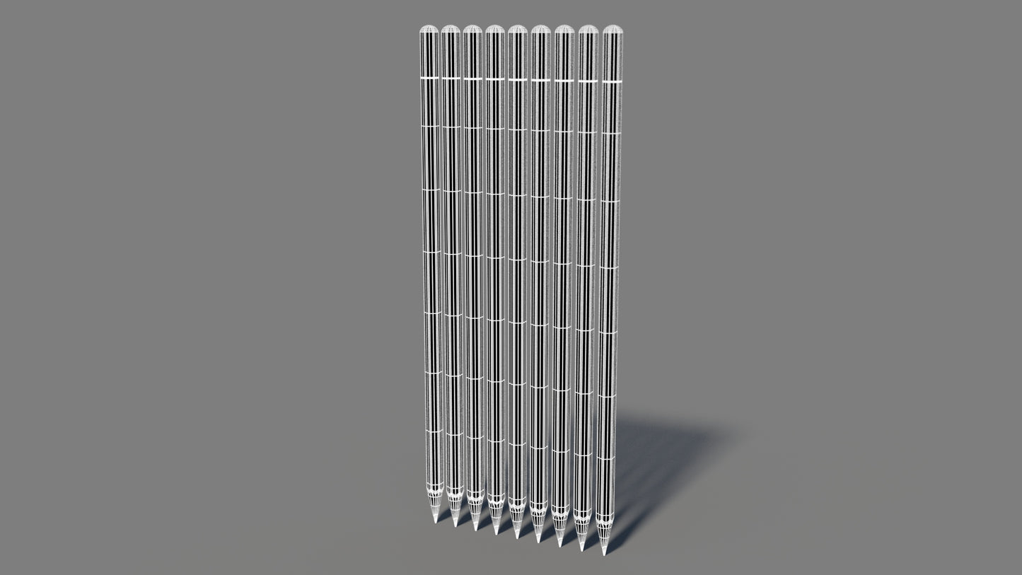 Colored Pencils 3D Model Wireframe