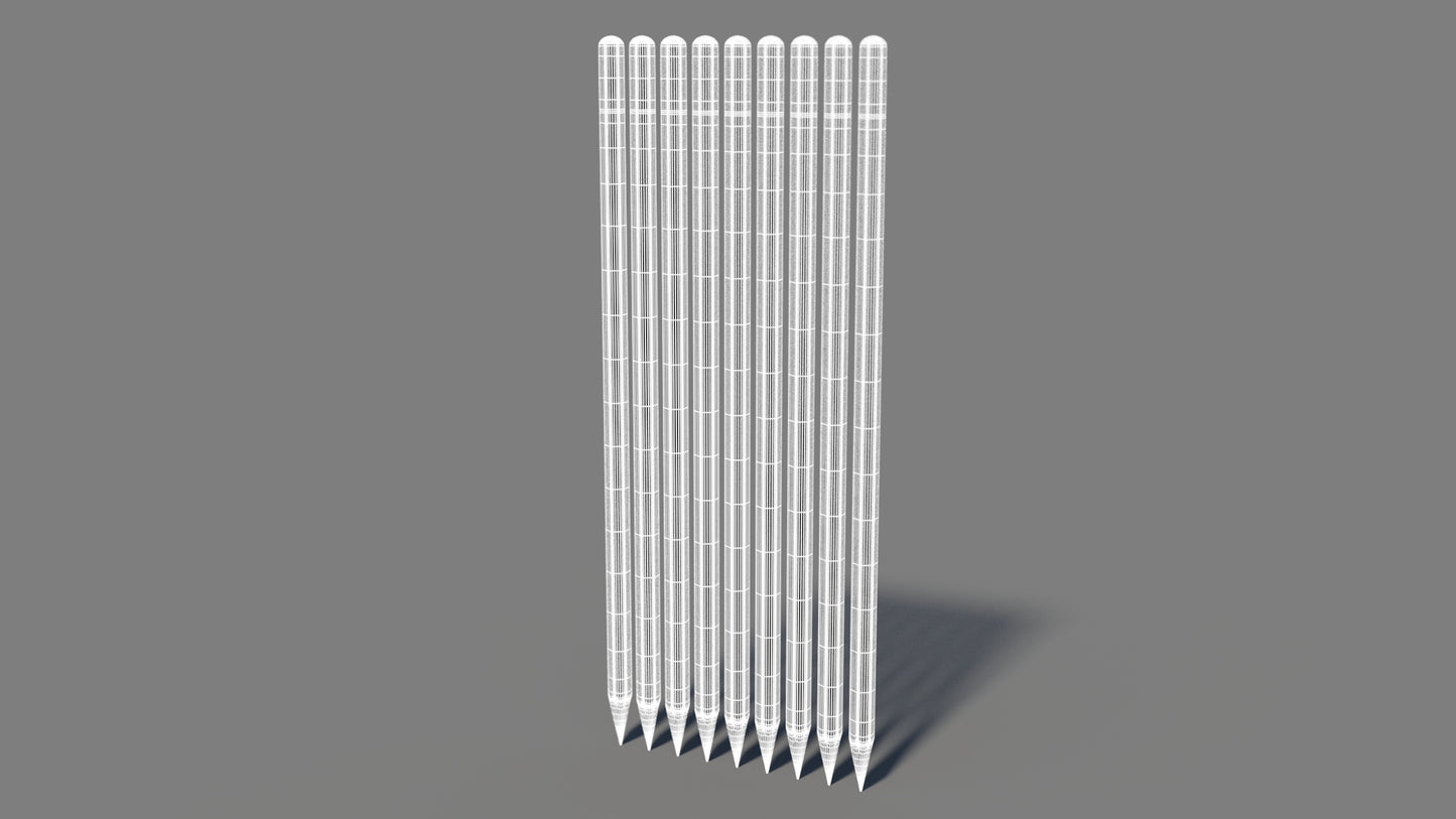 Colored Pencils 3D Model Wireframe