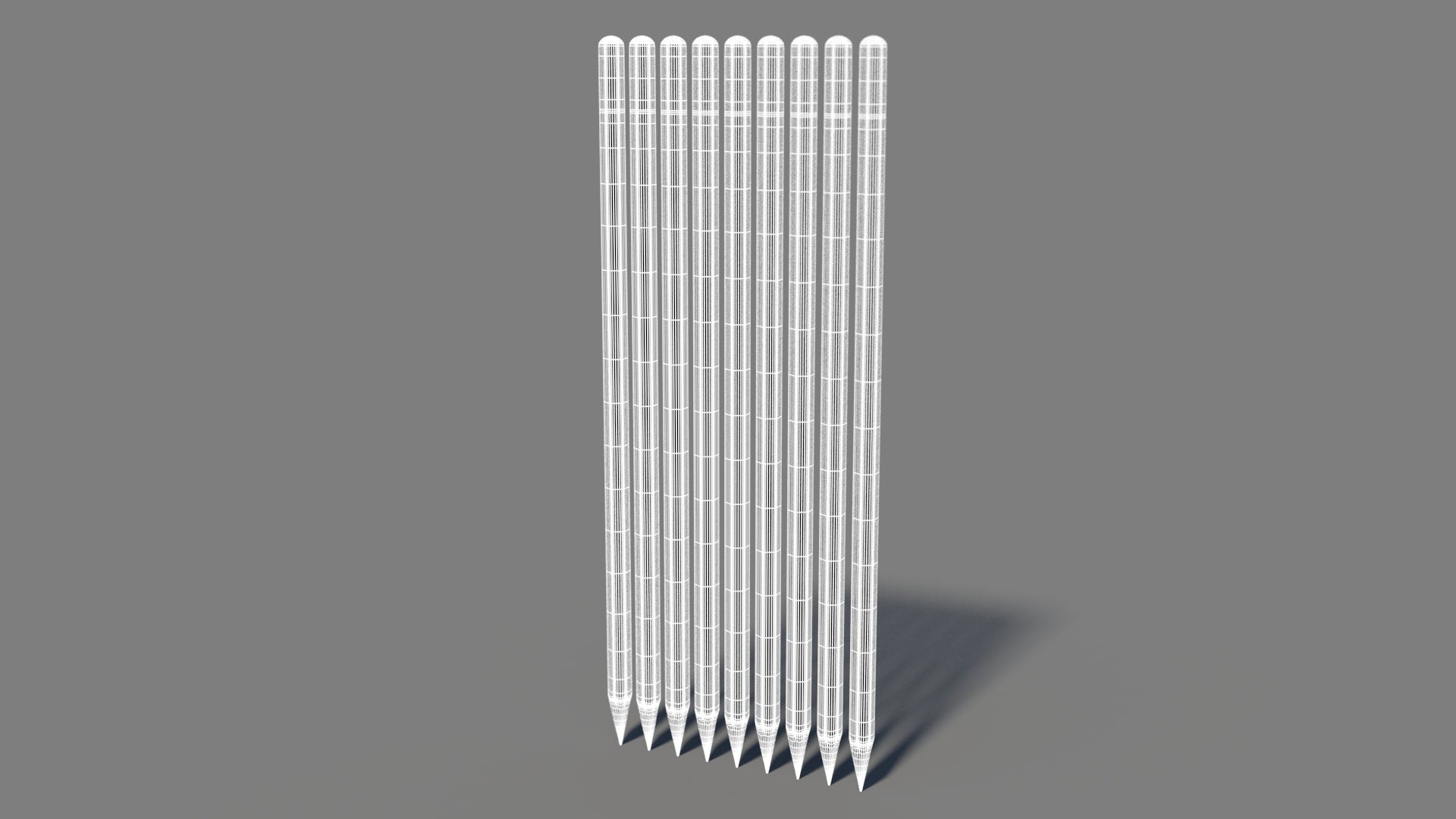 Colored Pencils 3D Model Wireframe