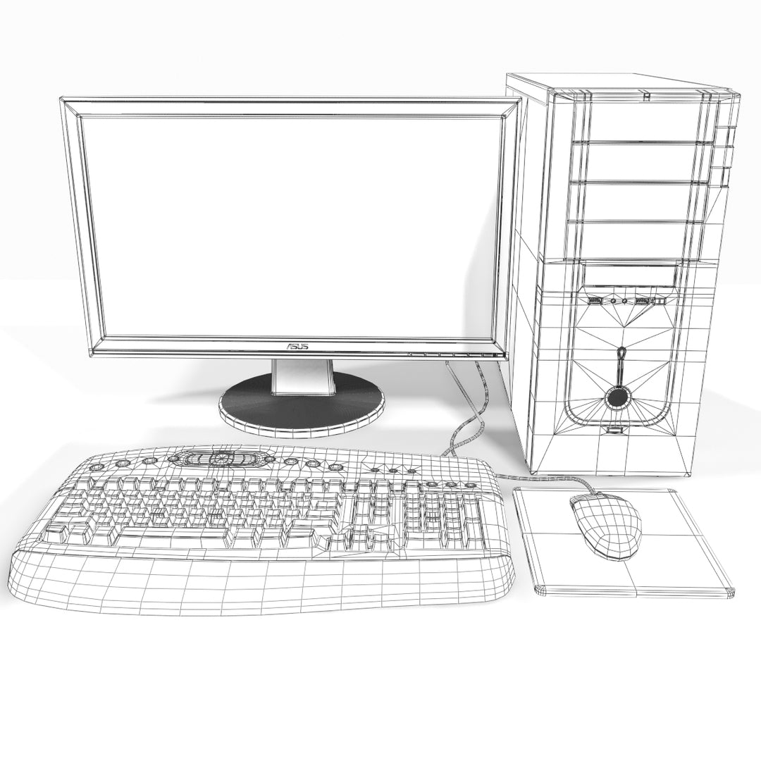 Personal Computer 3D Model wireframe view 01