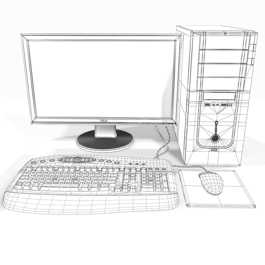 Personal Computer 3D Model wireframe view 01