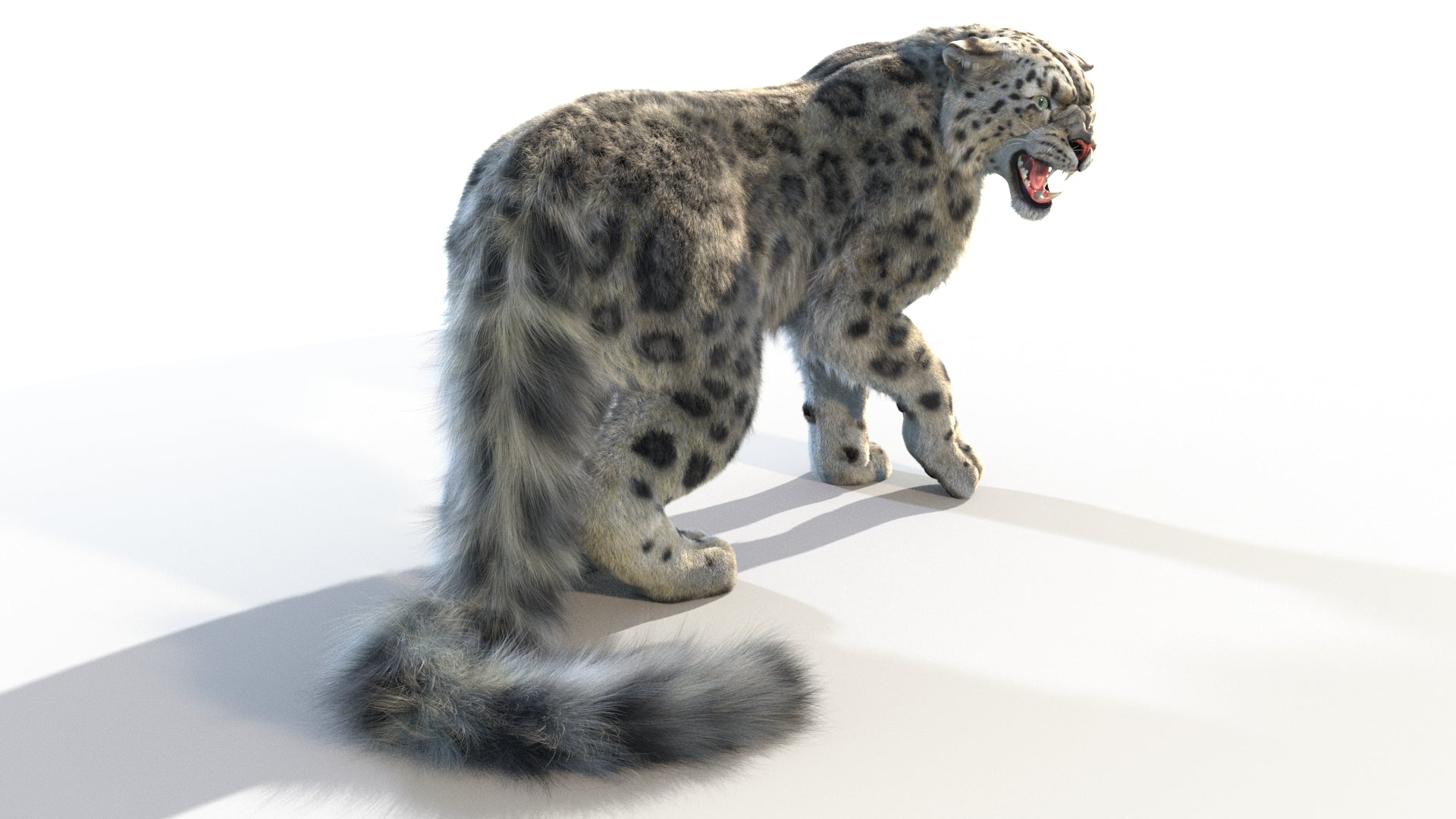 Animated Snow Leopard 3D Model with Hair and Fur