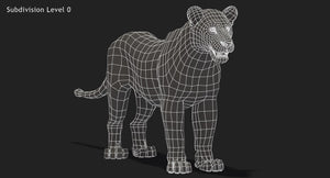 Lion 3D Model Wireframe View Subdivision Level 0