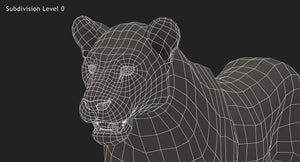Lion 3D Model Wireframe View Subdivision Level 0