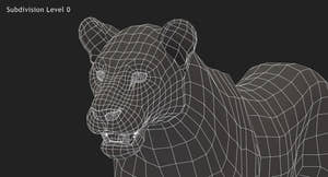 Lion 3D Model Wireframe View Subdivision Level 0 Thumbnail