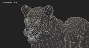 Lion 3D Model Wireframe View Subdivision Level 0 Thumbnail