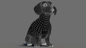 Dachshund Dog 3D Model Wireframe View Thumbnail