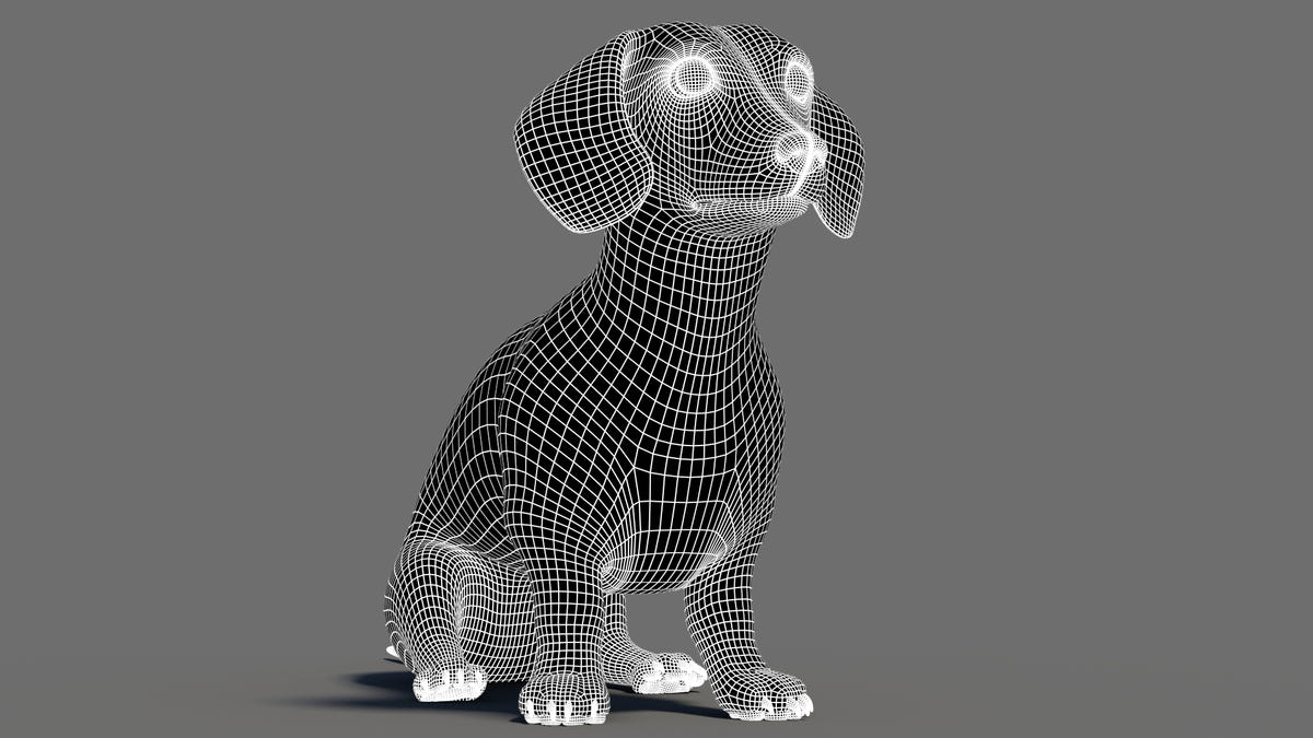 Black Dachshund Dog 3D Model Wireframe View