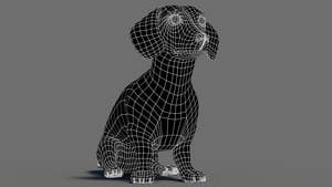 Rigged Black Dachshund Dog 3D Model with Fur Thumbnail