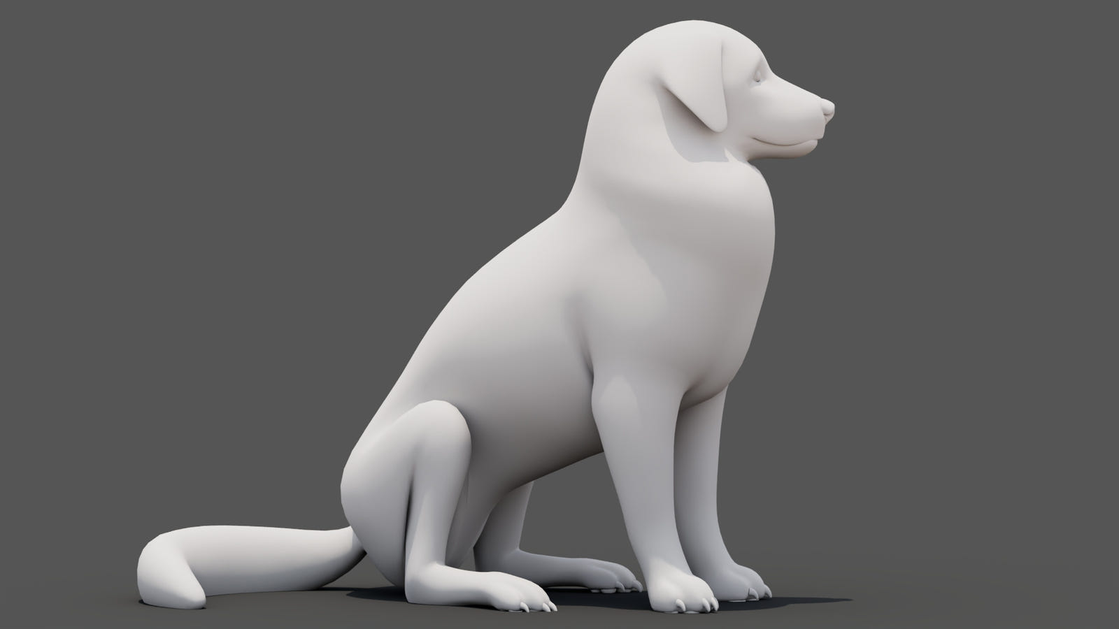 Grey Great Pyrenees 3D model side view, previz reference