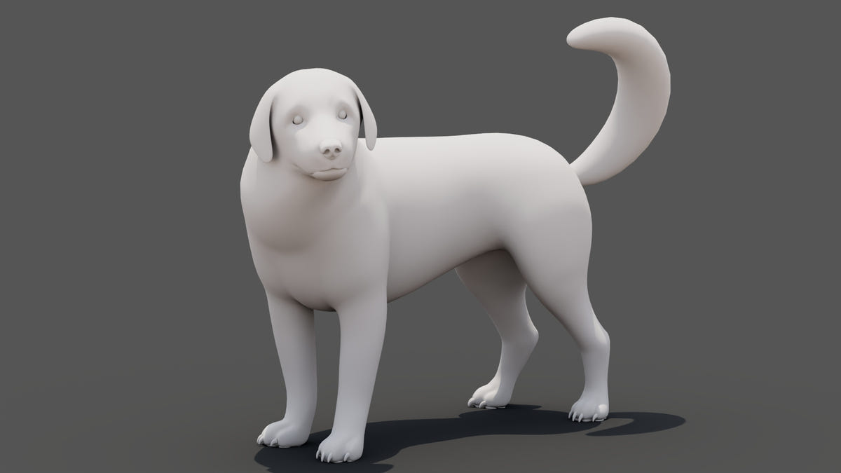 Great Pyrenees 3D model posed, clay render for animation blocking