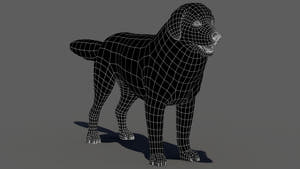 rigged Great Pyrenees dog 3D model wireframe view Thumbnail