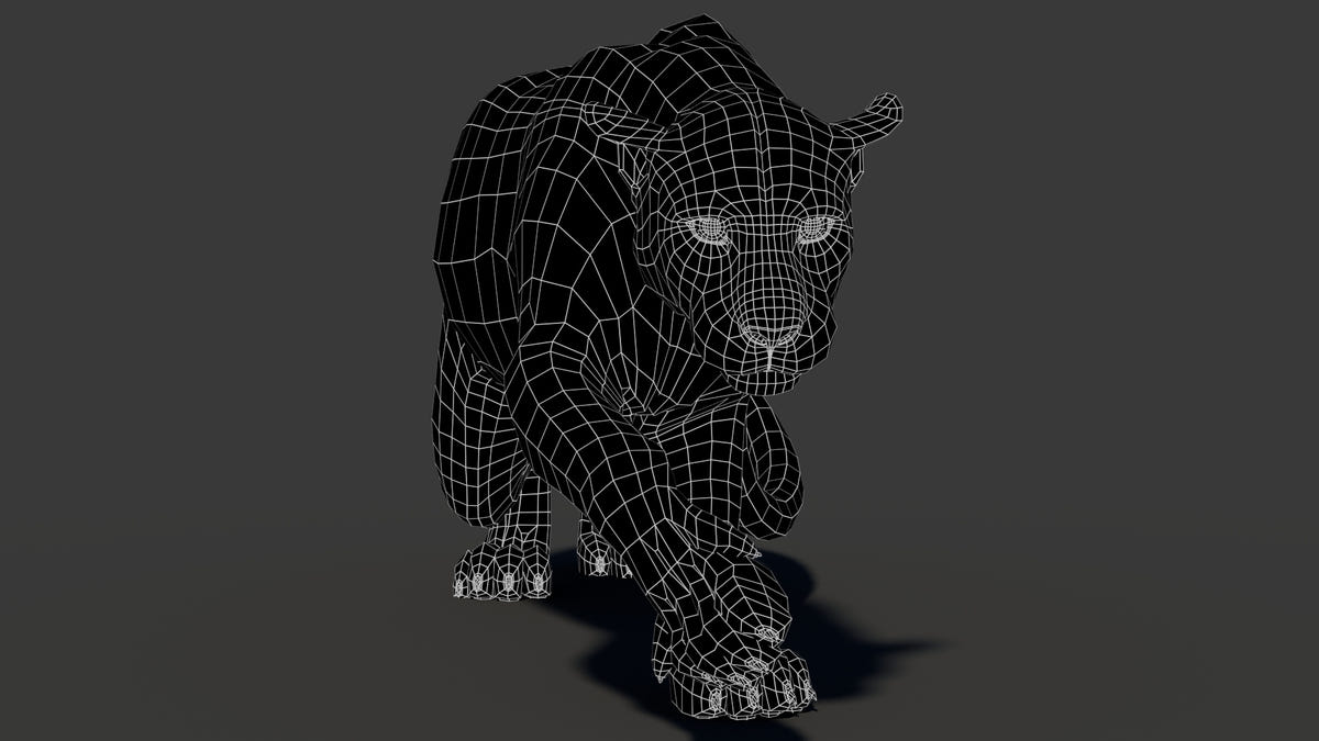 Rigged Leopard 3D Model Wireframe View Subdivision Level 0