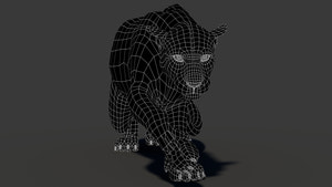 Rigged Leopard 3D Model Wireframe View Subdivision Level 0 Thumbnail