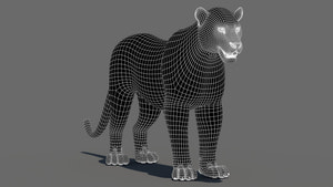 Leopard 3D Model Wireframe View Subdivision Level 1 Thumbnail
