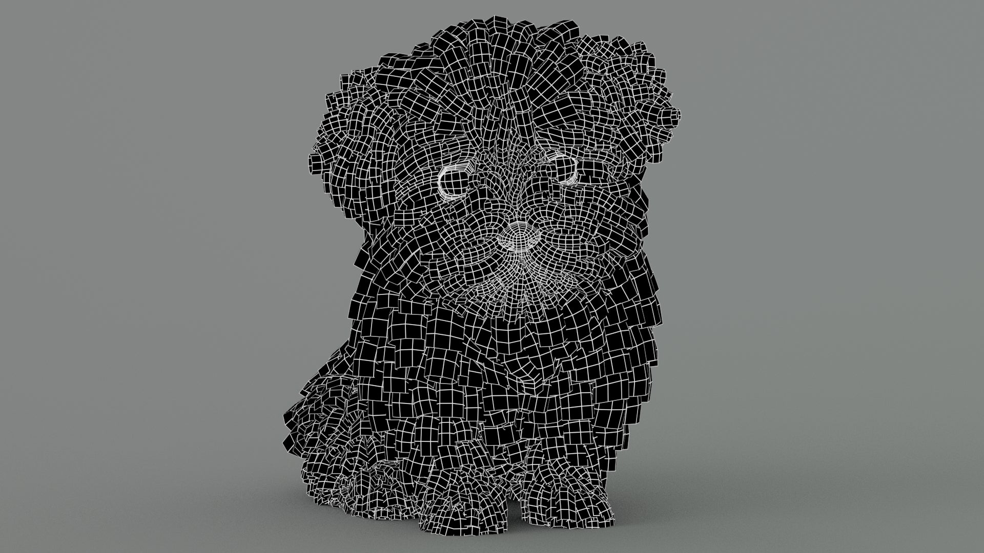 Maltipoo Dog Puppy Polygonal Fur 3D Model Wireframe View Sibdivision Level 0