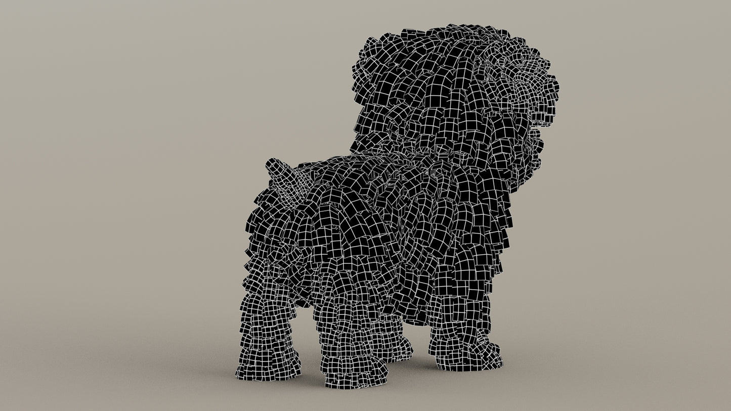 Maltipoo Dog Puppy Polygonal Fur 3D Model Wireframe View Sibdivision Level 0