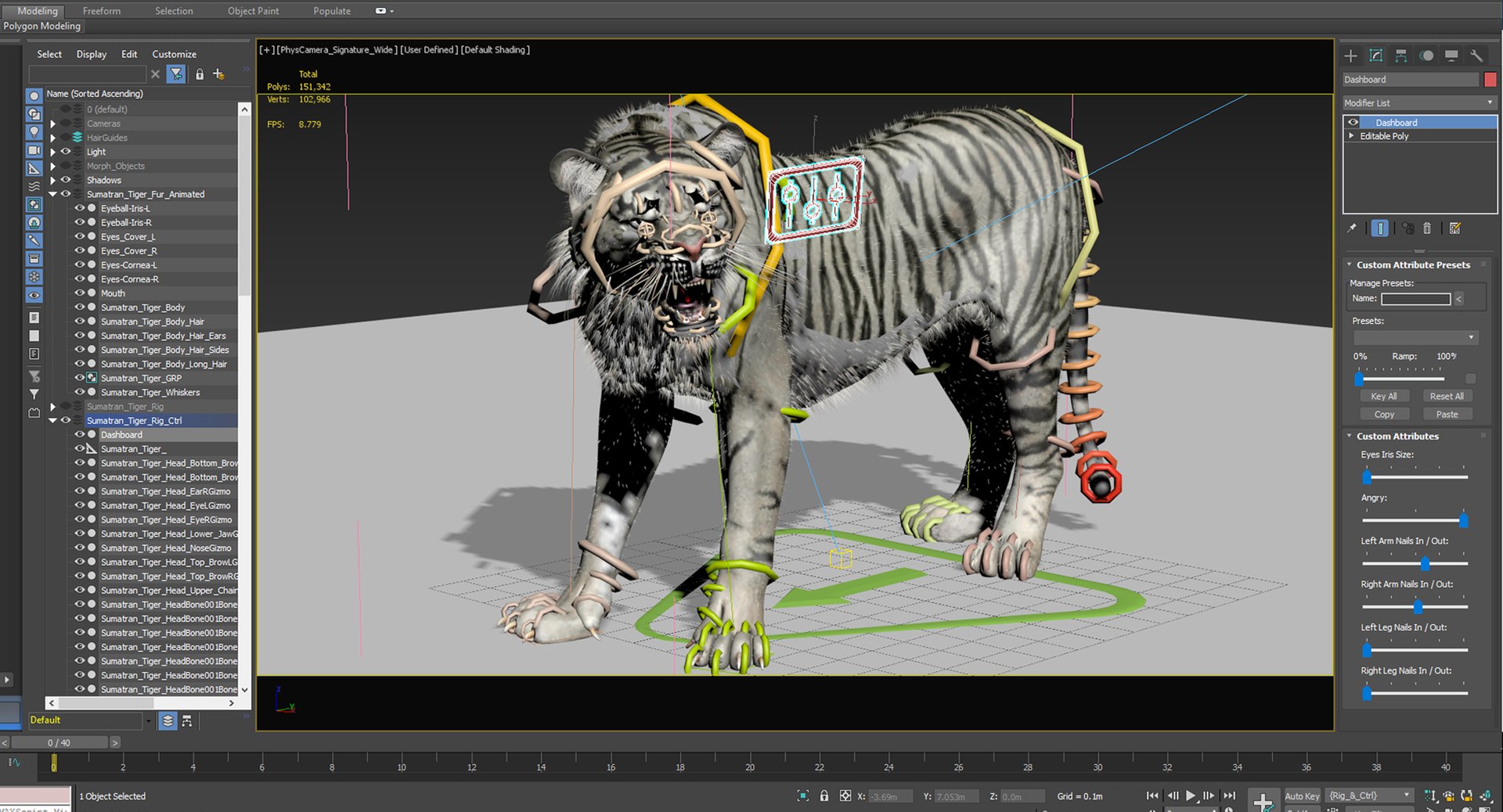 White Sumatran Tiger 3D Model Rigged Fur