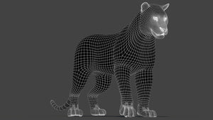 Rigged Tiger 3D Model Wireframe View Subdivision Level 1 Thumbnail