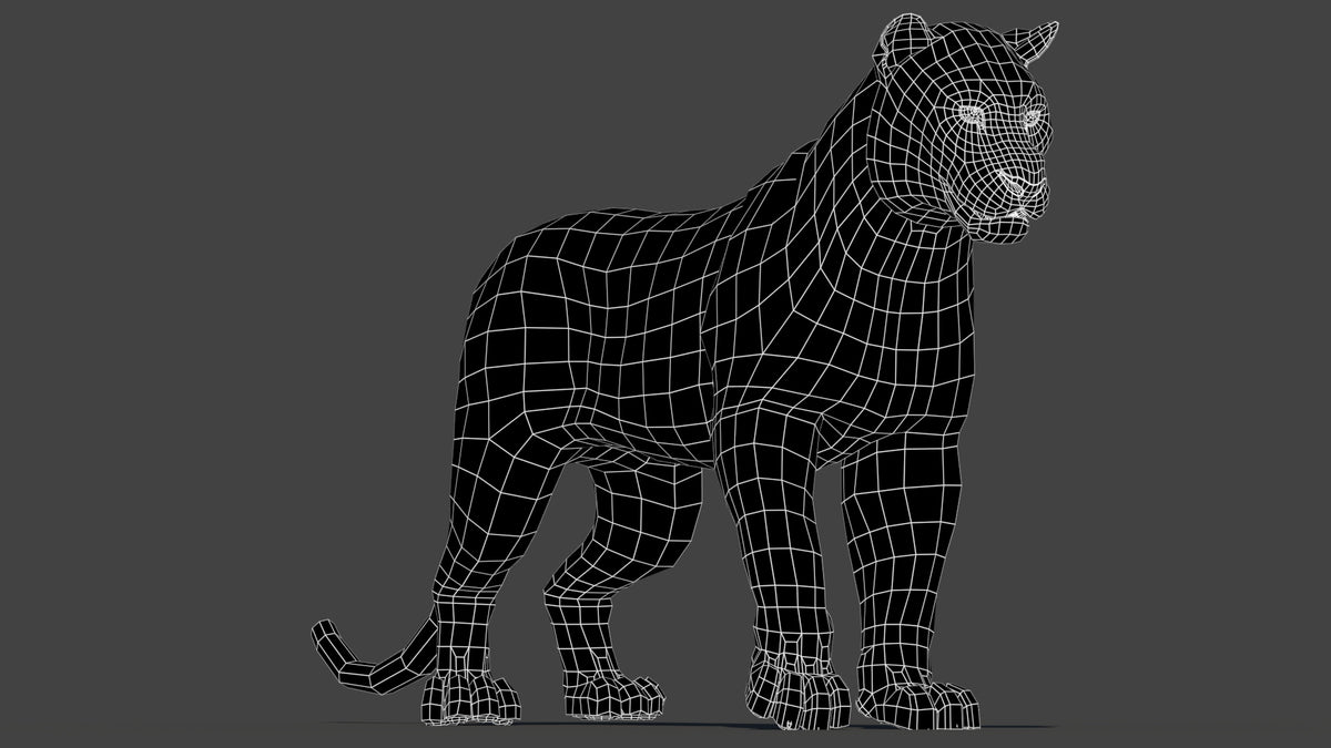 Rigged Siberian White Tiger 3D Model Wireframe View 0