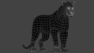 Rigged Siberian White Tiger 3D Model Wireframe View 0 Thumbnail
